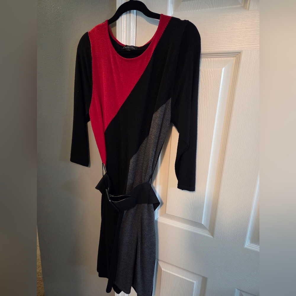 Tahari Arthur S. Levine sweater Colorblock Dress - Red, Black, and Gray